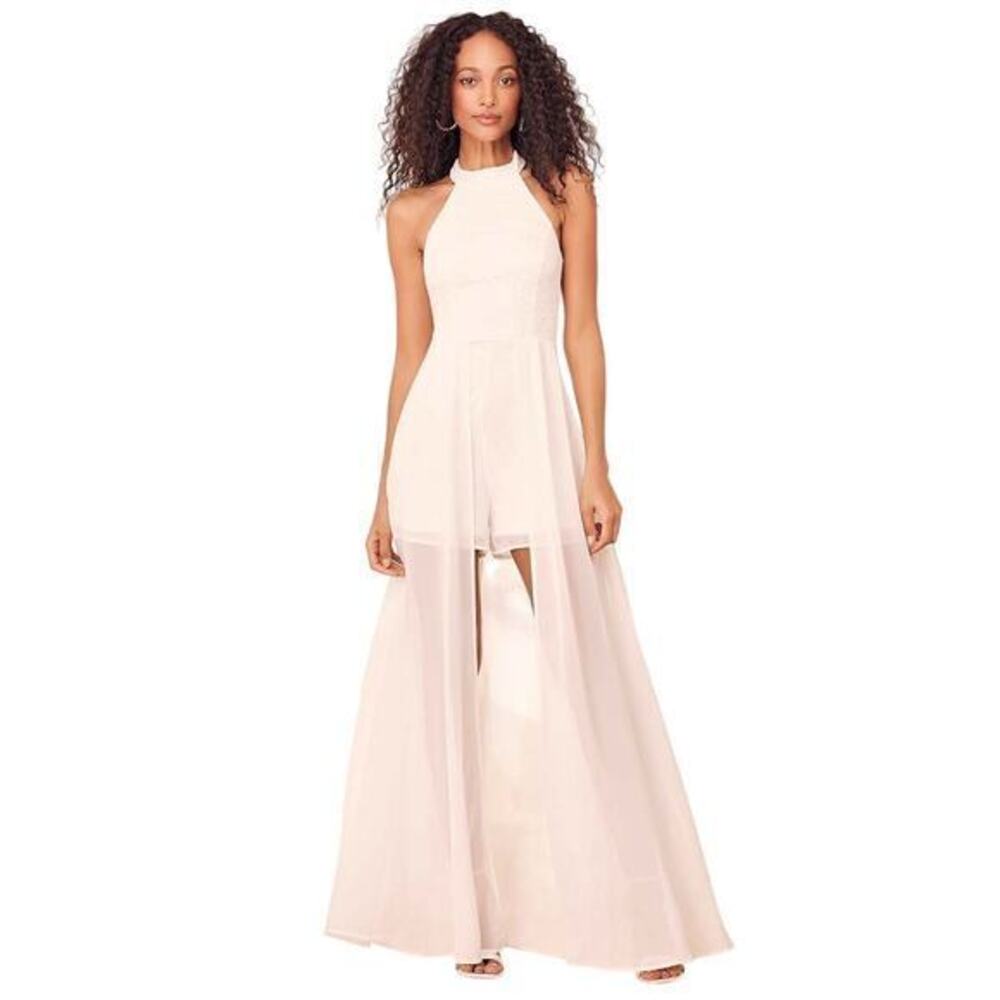Lulus Love Speaks White Lace Halter Maxi Romper size Large NWT